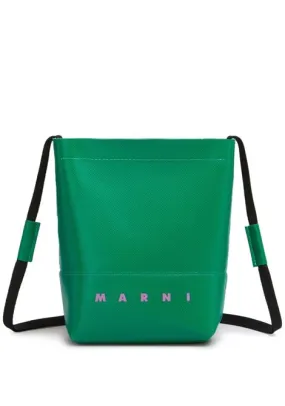 Borsa a tracolla bicolore con stampa logo in verde - unisex