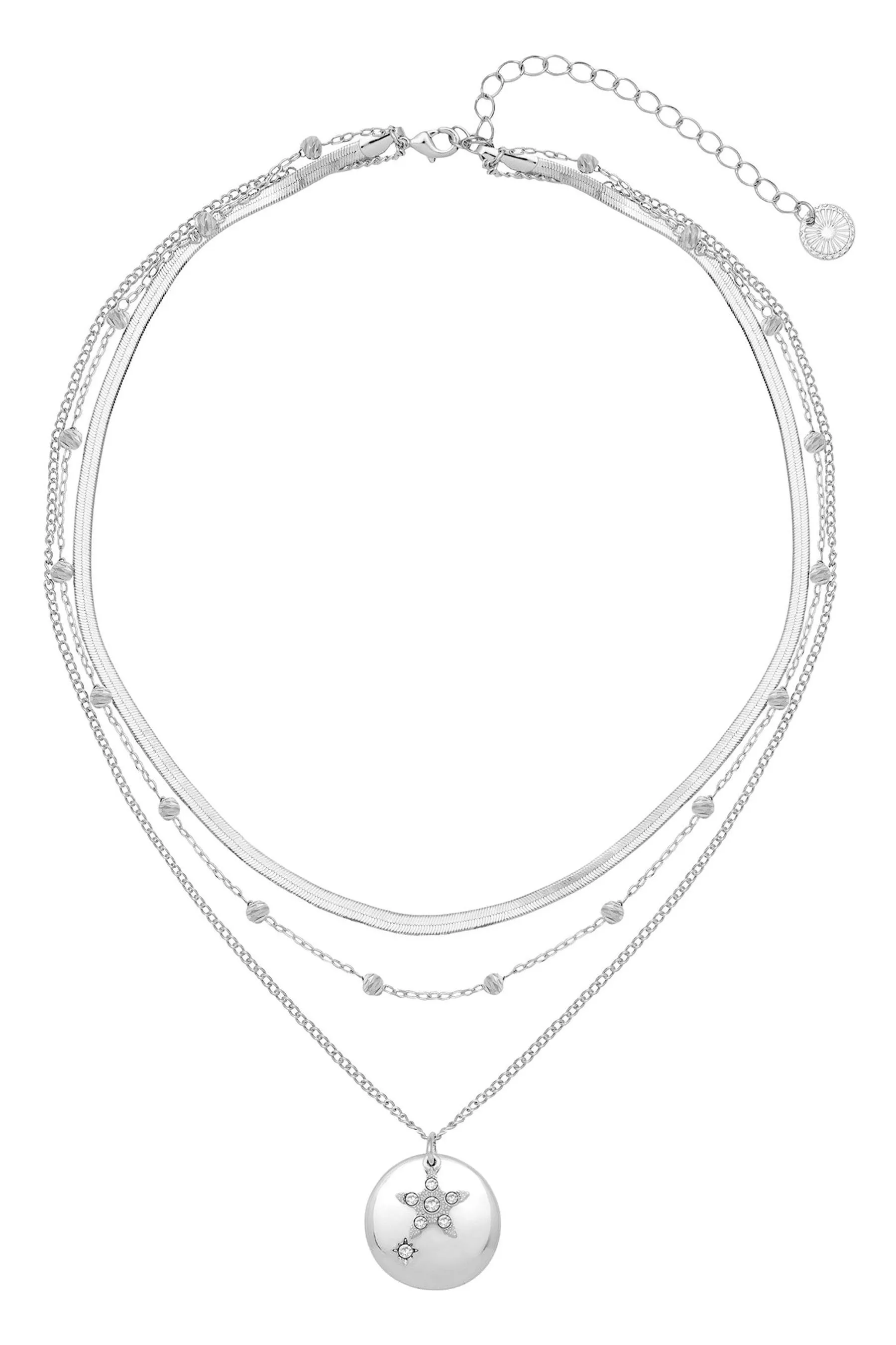 Caramel Jewellery London Argento - Collana a doppio strato con disco scintillante
