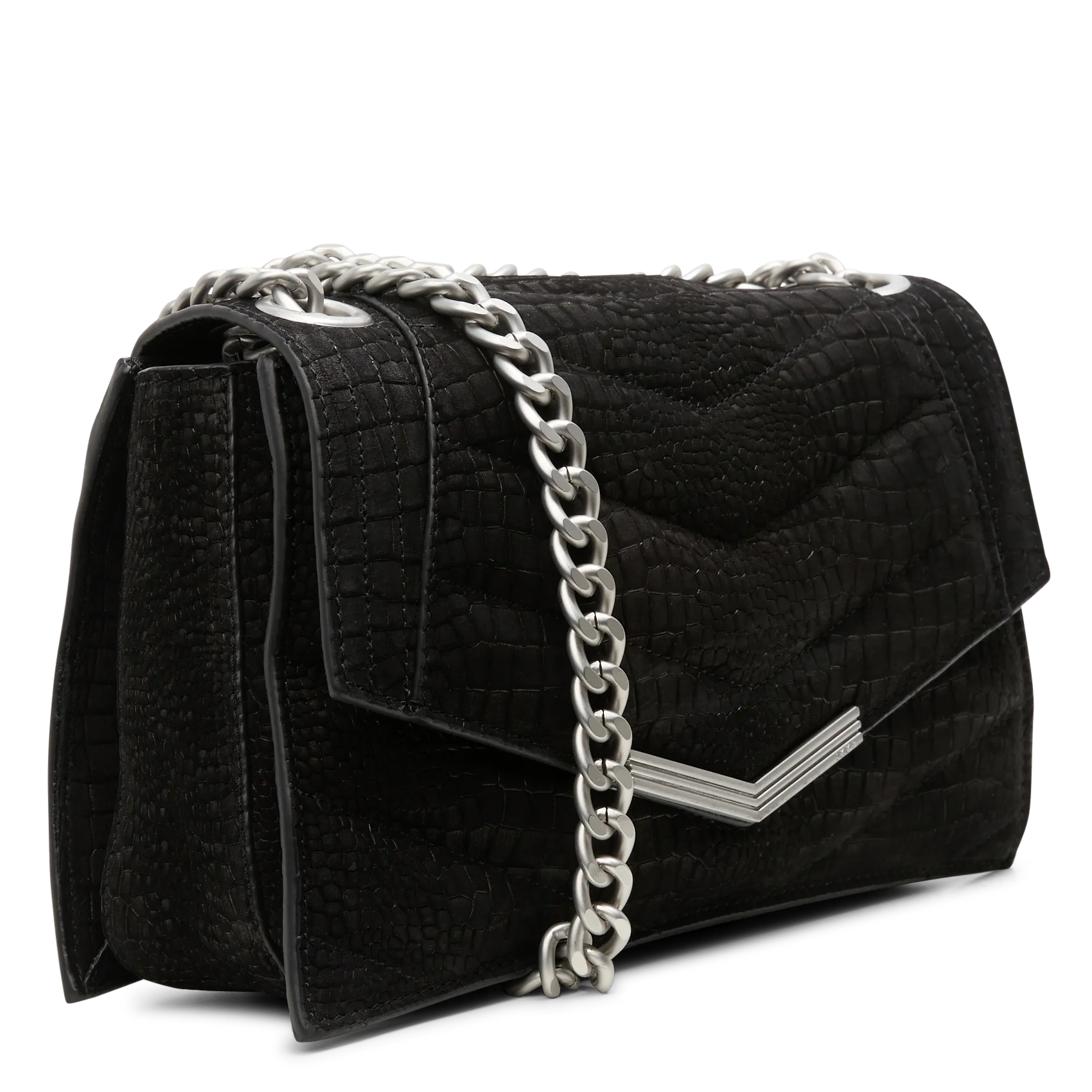  IKKS   THE ONE - Borsa a tracolla in pelle goffrata coccodrillo | Nero