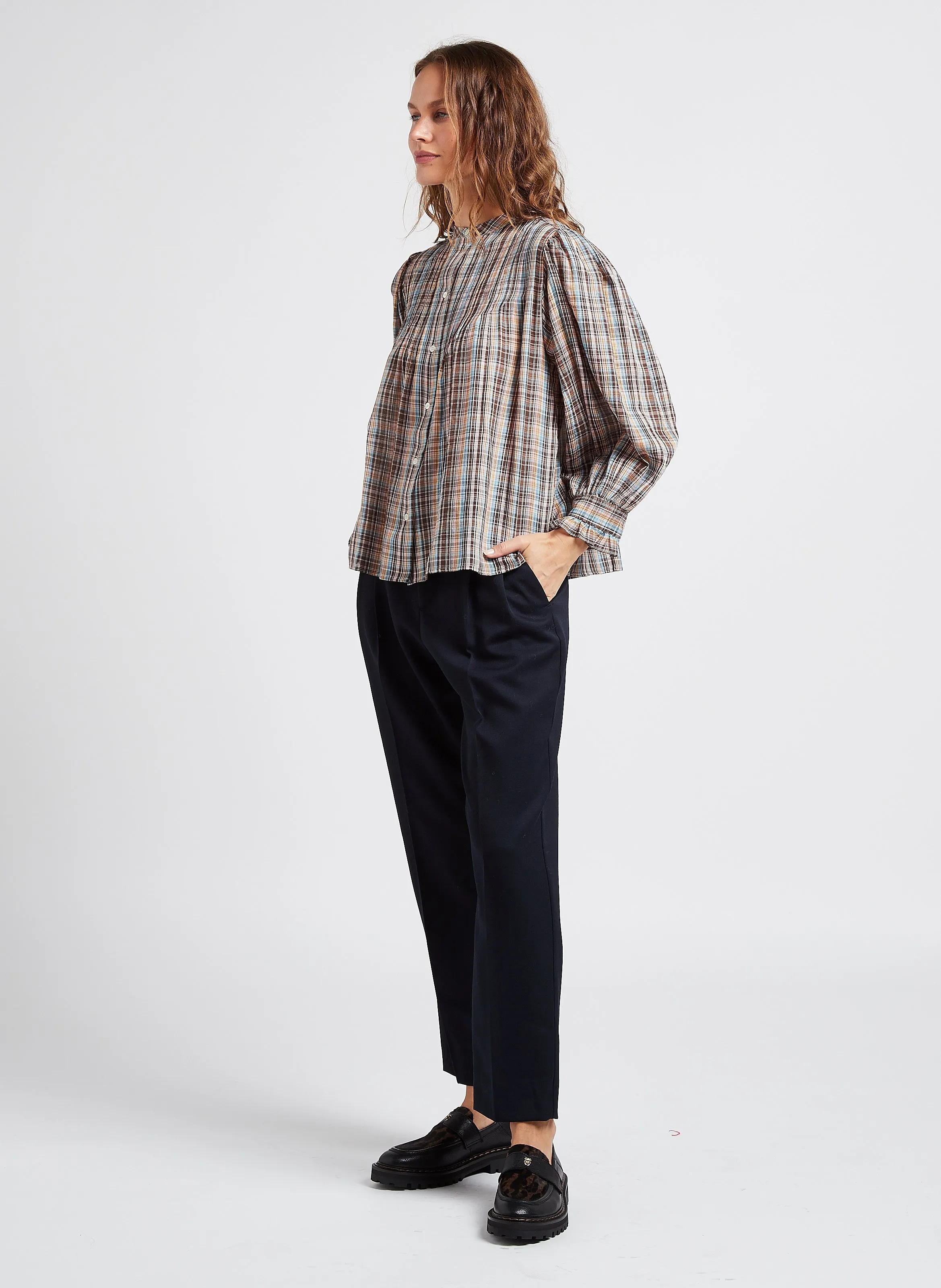  MASSCOB   ELBERT - Camicia dritta scollo tondo stampata in cotone | Marrone