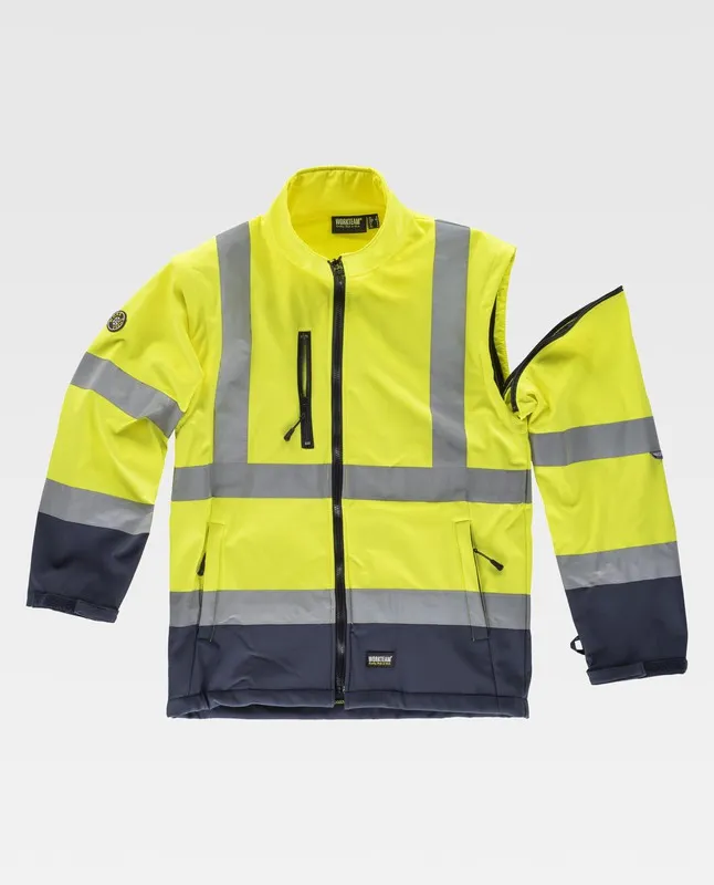 Parka 4 in 1 ad alta visibilità con softshell: gilet rimovibile e impermeabile EN ISO 20471: 2013 Navy Yellow AV