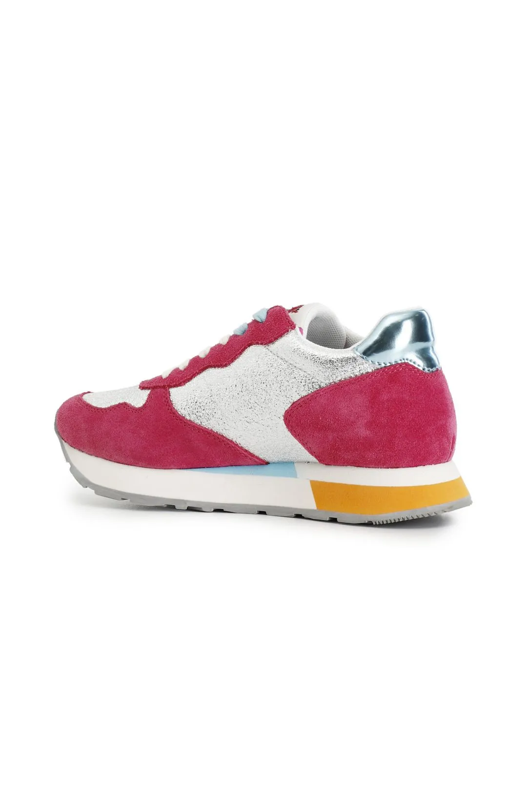sneakers in pelle scamosciata e glitter fuxia